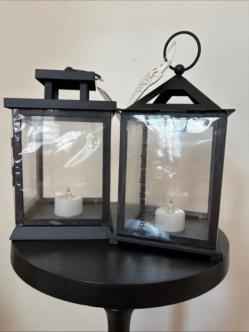 Black Metal Lantern Pair with LED Candles -